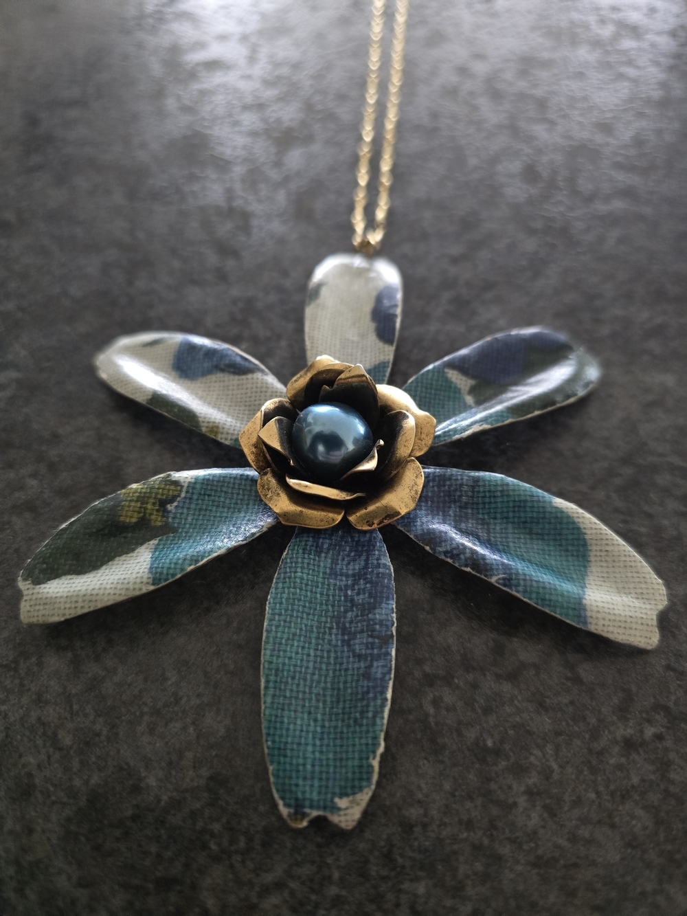 Floral Pendant Long Necklace in Blue and Green - Picture 9 of 13